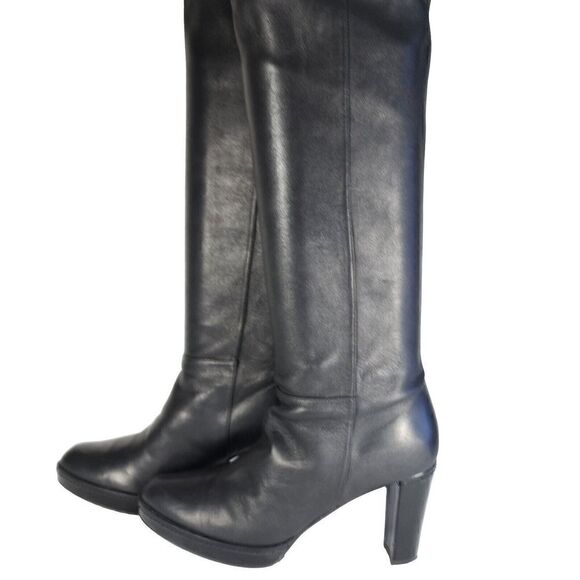 Stuart Weitzman Women's US7,5-8 Black Leather Buckle Heel PullOn Over Knee Boots - Picture 2 of 15